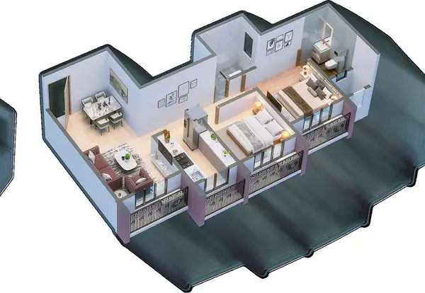 2 BHK floor plan, 529 sq.ft. RERA carpet