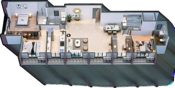 3 BHK Jodi configuration A, 942 sq.ft.