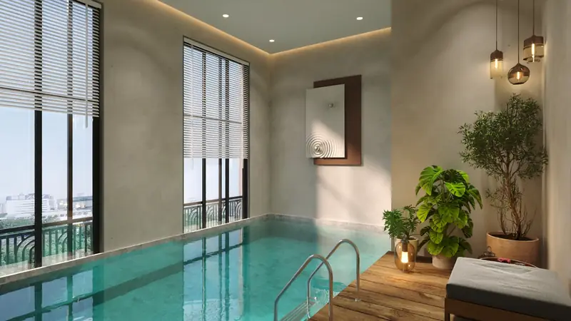 Swimming pool with city views